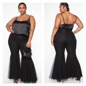 NEWFashion Nova Black lace & tulle flare pants